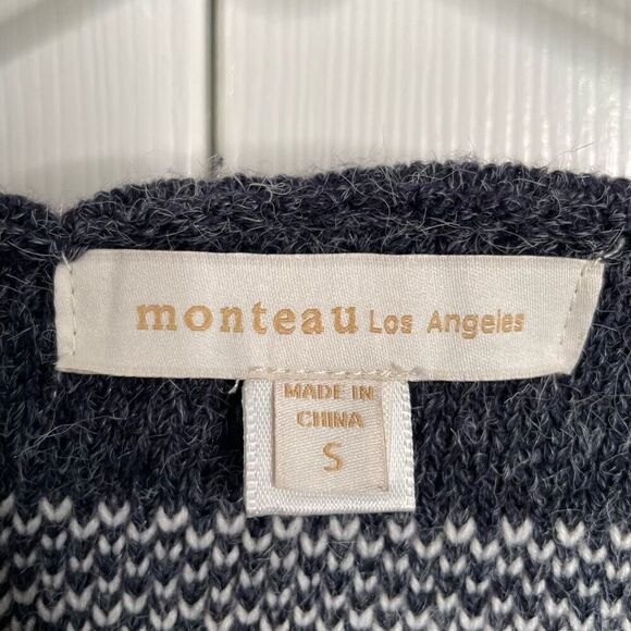 Monteau Womens Fair Isle Cardigan S Navy Long Sleeve Open Front Hygge Duster - Picture 3 of 5